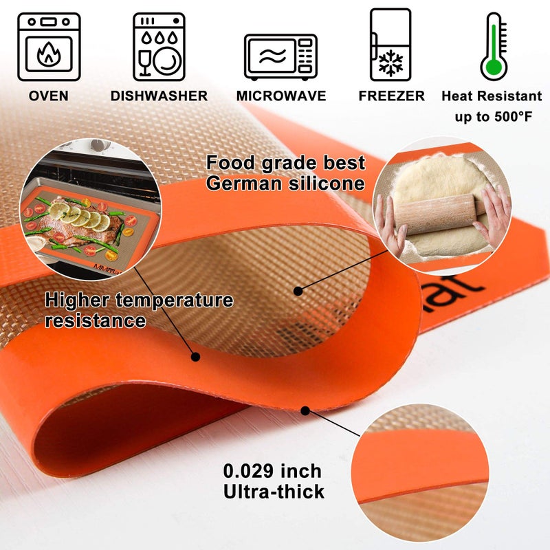 MMmat Silicone Baking Mat - Best German Silicone - Non Slip Silicone Baking Sheet, Non Stick Reusable Silicone Mats For Baking, Oven Liner, Counter Mat, Half Sheet Baking Mat for Oven - Image 4